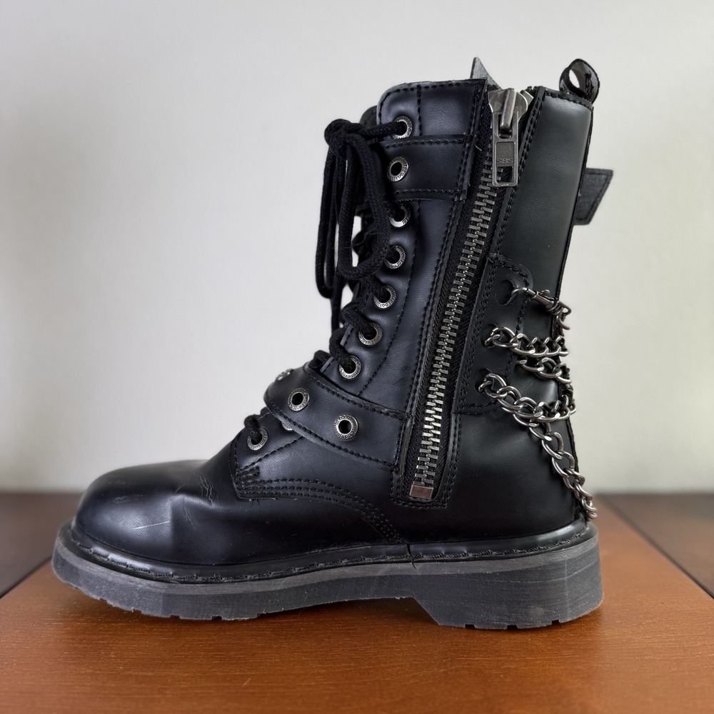 Demonia Bolt 250 Vegan Leather Boots Women 8 Black Chain Grunge Punk Rocker Goth - Picture 15 of 16